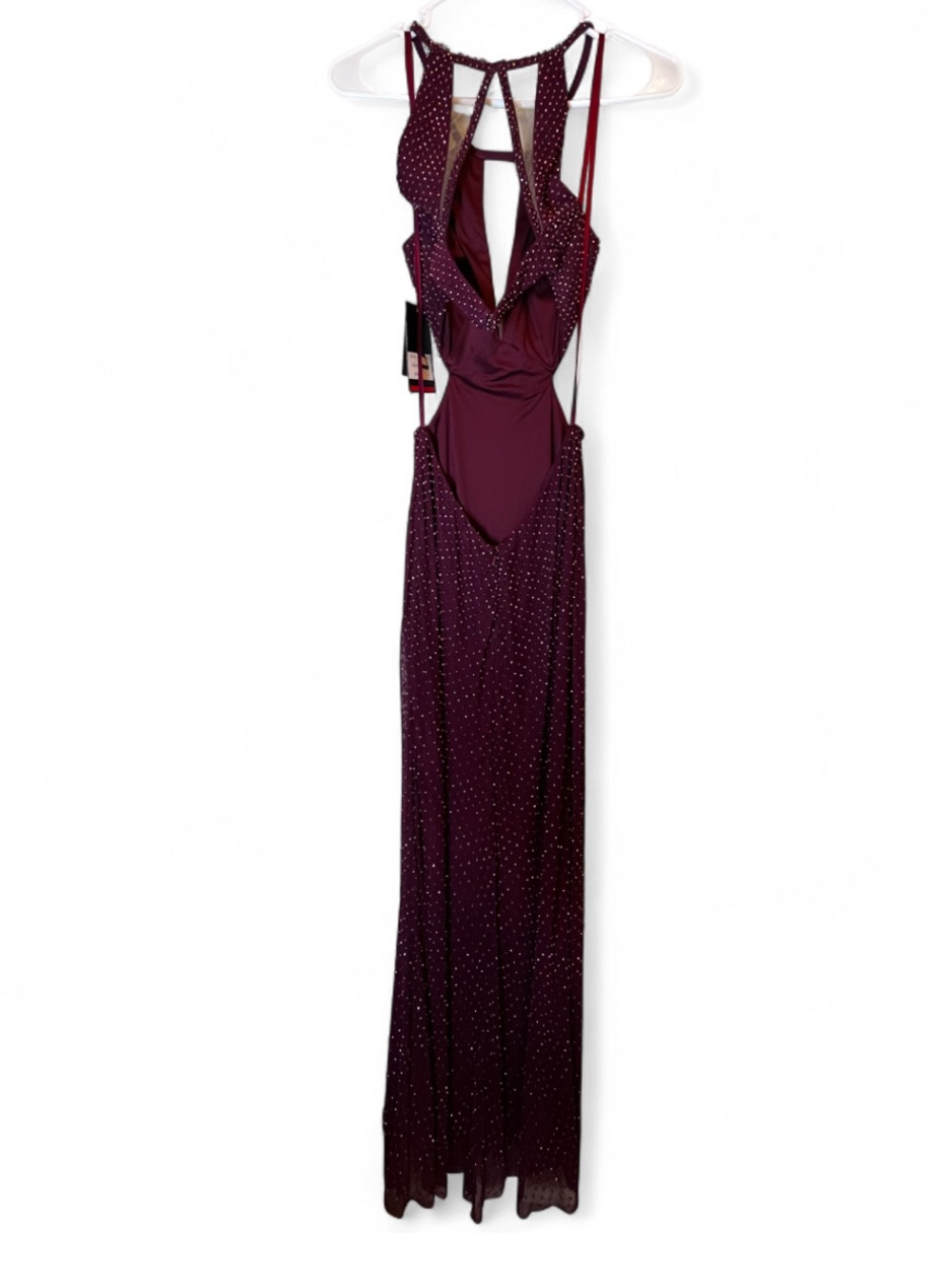 NWT La Femme 23941 Strapy Halter Style Beaded Prom Dress in Garnet Sz 4 - Picture 6 of 9